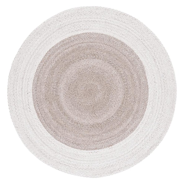 Braided Beige Light Gray 5 ft. x 5 ft. Abstract Border Round Area Rug