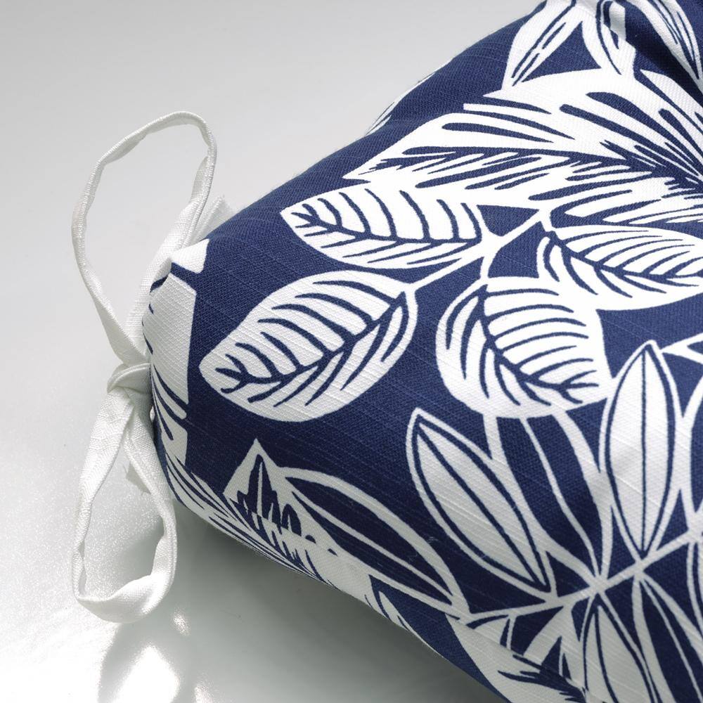Navy Blue Polyester Outdoor Bench Cushion with White Leaf Pattern