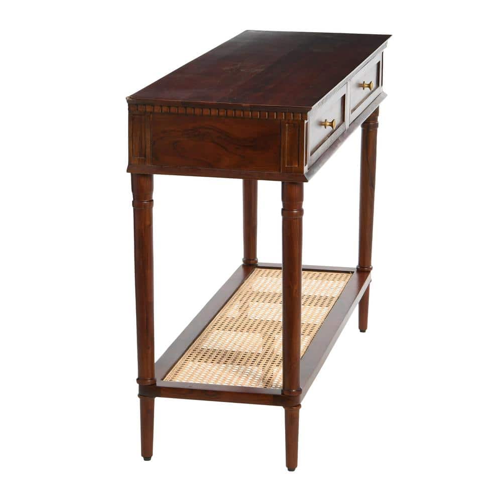 Maxwelton Dark Brown Wood Console Table with Cane Shelf