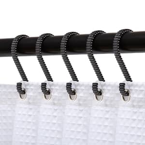 Shower Rings, Rustproof Zinc Shower Curtain Hooks Rings, S Shaped Hooks, Set of 12, Matt Black