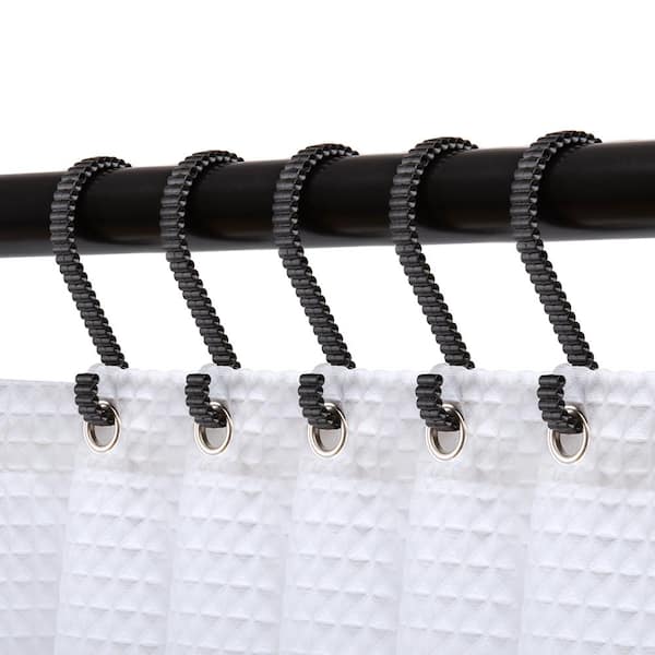 12 Pieces Shower Curtain Hooks, 100% Stainless Steel Shower Curtain Rings,  Black Decorative Bathroom Curtain Hook for Bathroom Shower Rod (Black)