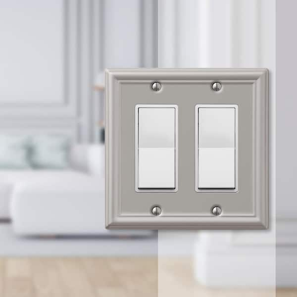 Ascher 2 Gang Rocker Steel Wall Plate - Brushed Nickel