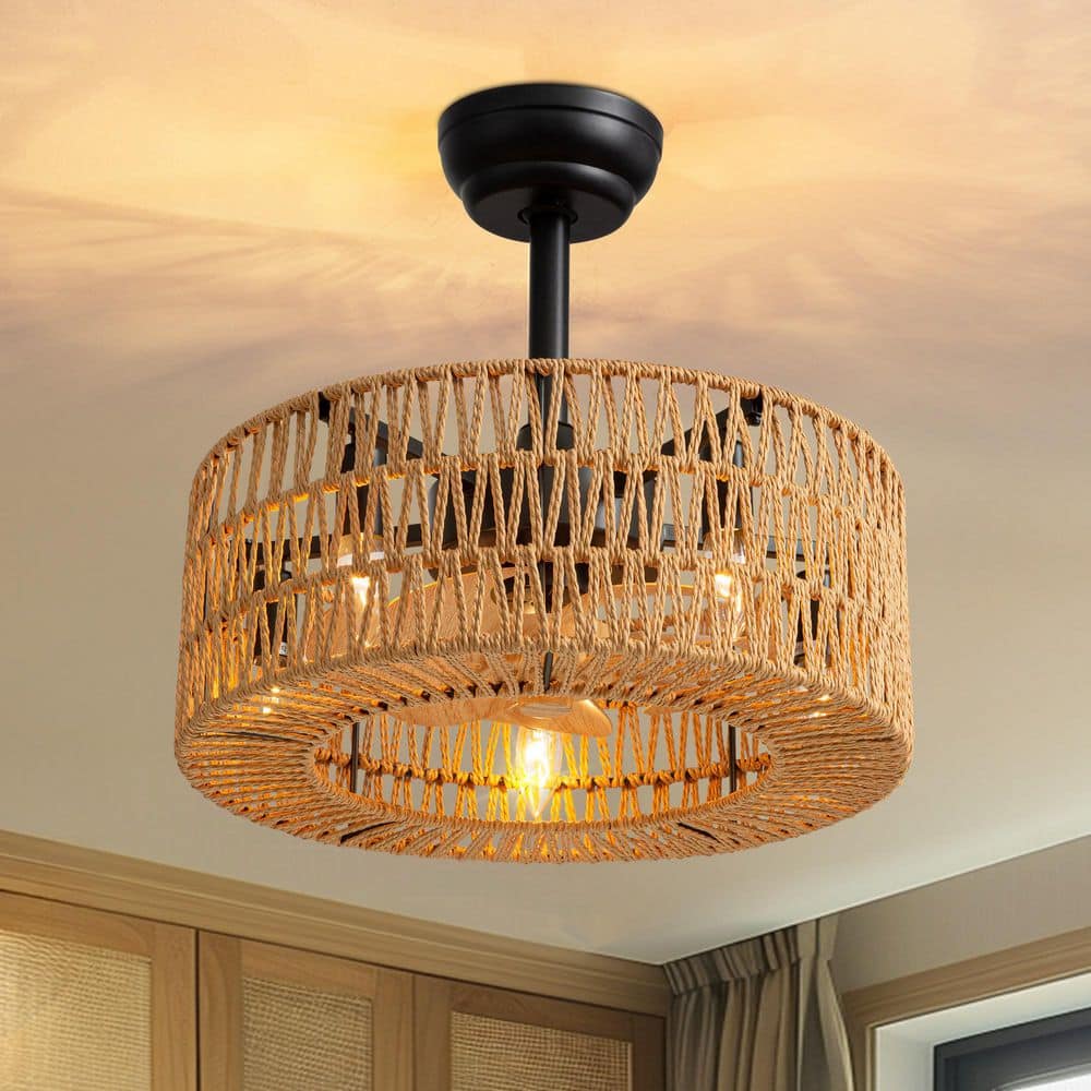 18 in. Black Woven Rope Cage Ceiling Fan, Straight Edge Industrial , Vintage Fan Light for Kitchen, Hallway price history on PriceWatchPro