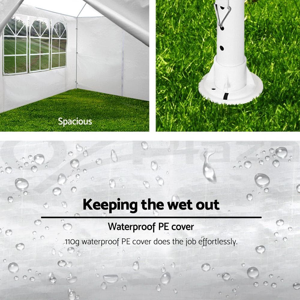 White 10x20 Portable Metal Frame Gazebo with Removable Sidewalls