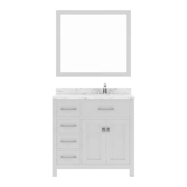 Virtu USA Caroline Parkway 36 in. W x 22 in. D x 35 in. H Single Sink Bath Vanity in White with Quartz Top and Mirror
