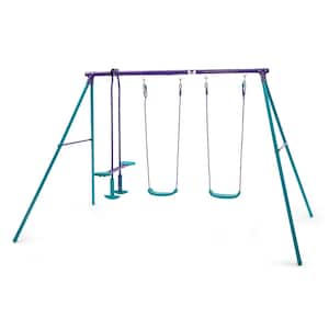 Plum Play Jupiter Purple/Teal Metal Double Swing Set with Glider