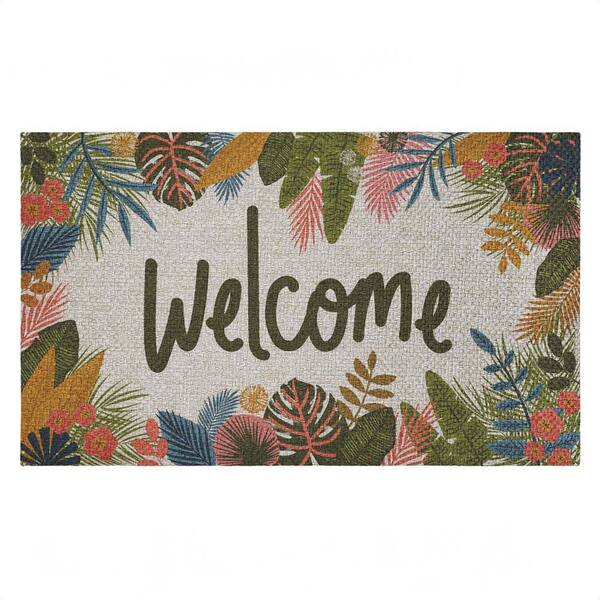 Whimsical Welcome Tropical Entry Multi-Colored 18 in. x 30 in. Polyester Non-Slip Outdoor Door Mat