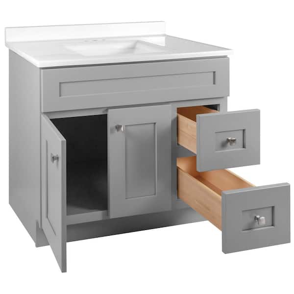 Brookings Shaker RTA 37 in. W x 22 in. D x 35.38 in. H Bath Vanity in Gray with Solid White Cultured Marble Top