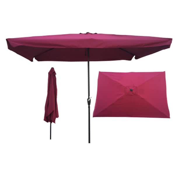 Afoxsos 10 ft. x 6.5 ft. Market Powder-Coated Aluminum Crank Lift Push Button Tilt Patio Umbrella in Red