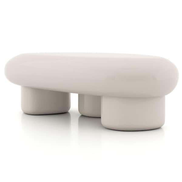 Brune 37 in. Cream Modern Oval High Gloss Low Profile MDF Coffee Table
