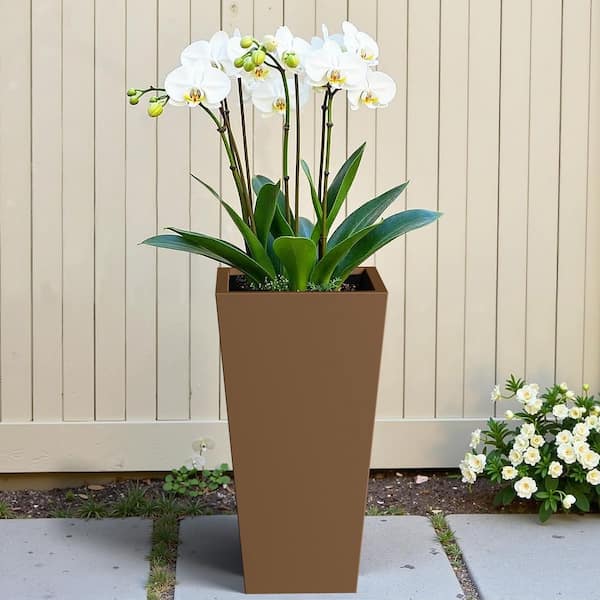 Tall 29 in. H Taper Brown Metal Planter Pots Indoor/Outdoor Planter Box