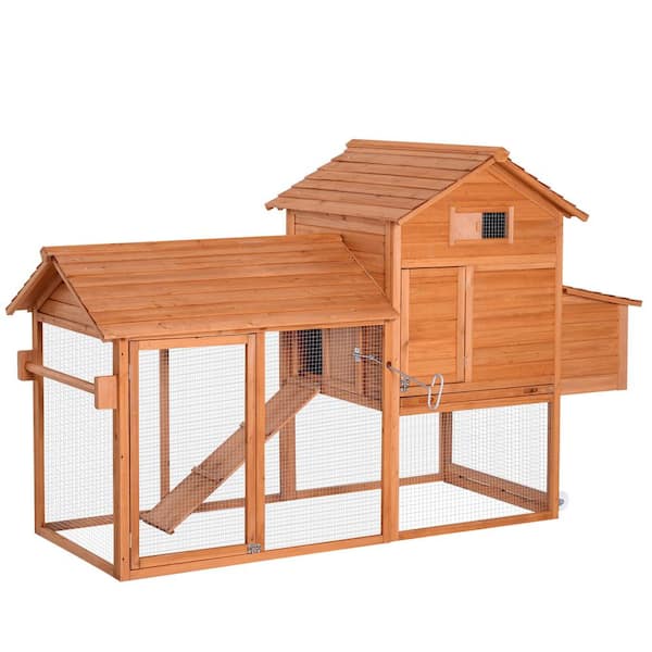 PawHut 83 in. Wooden 0.00048-Acre In-Ground Chicken Coop, Poultry Fencing, Backyard with Wheels, Nest Box, Removable Tray