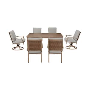 Geneva Brown Wicker Outdoor Patio Stationary Dining Chair with CushionGuard Stone Gray Cushions (2-Pack)
