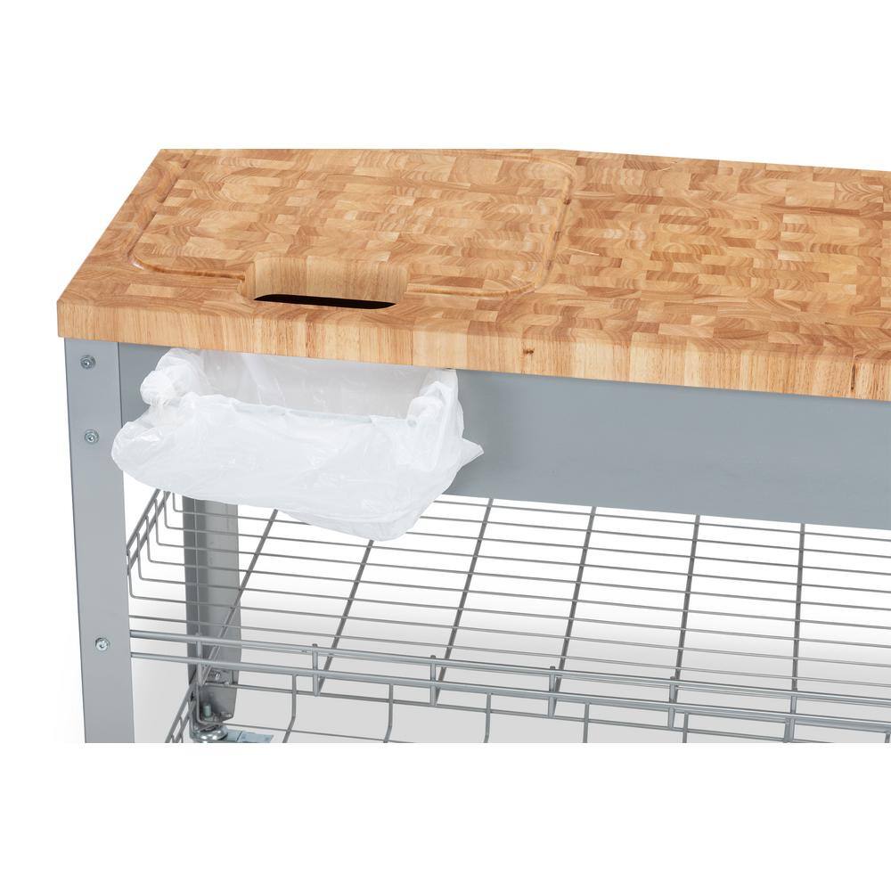 Natural Wood and Metal Kitchen Cart with Spice Rack