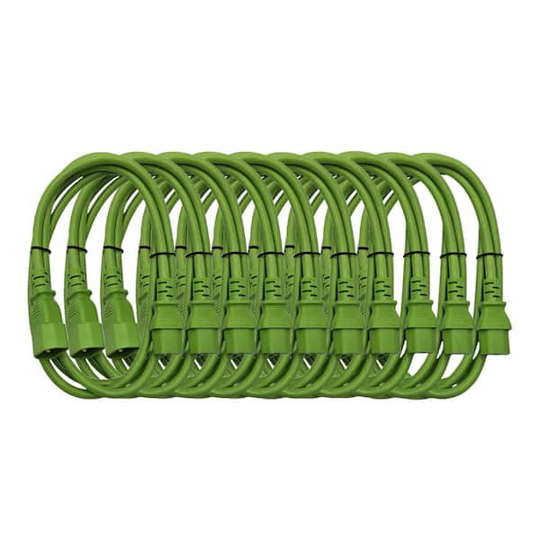 6 ft. AC Power Extension Cord (18AWG) / 3-Conductors / (C13 to C14) / Indoor (Green) 10-Pack
