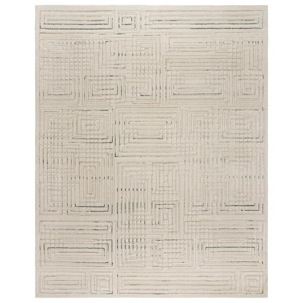 Trevi Vania Cream 9 ft. x 13 ft. Geometric High-Low Indoor Area Rug