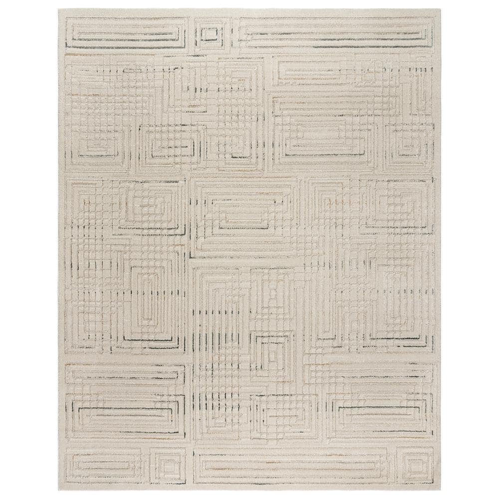Vania Rectangular Cream Tufted Synthetic Shag Area Rug