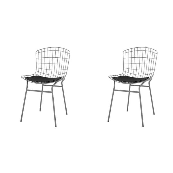 Manhattan Comfort Madeline Charcoal Grey and Black Chair (Set of 2)