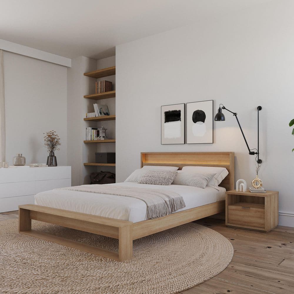 Nexera Gael Brown Oak Queen Size Headboard with Integrated