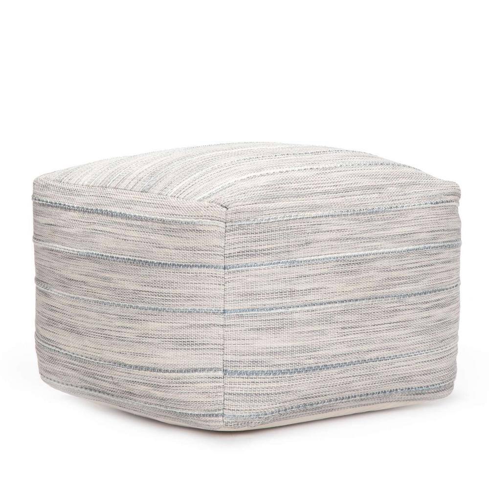 Joya Gray and Ivory Pouf 22 in. x 22 in. x 16 in.