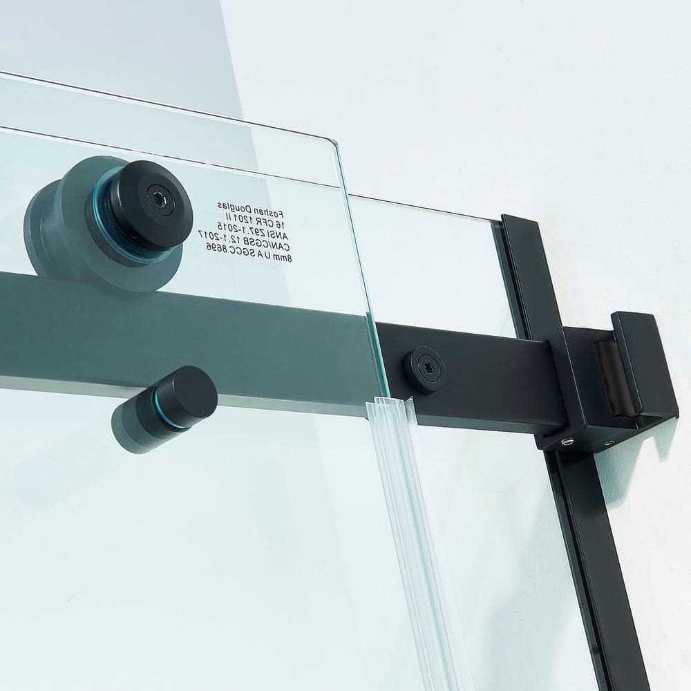Matte Black Semi-Frameless Sliding Shower Door with Tempered Glass