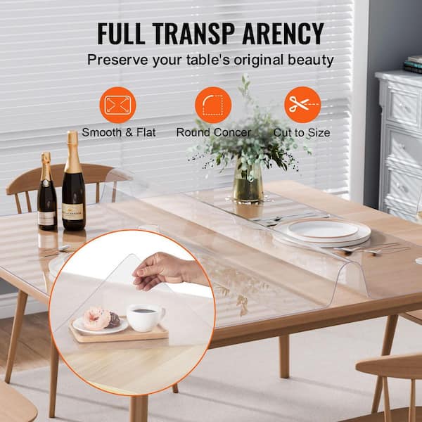 SKYSHALO Plastic Table Cover, 54 x 54 in. 2.0 mm Thick Clear Table