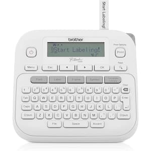 Portable Qwerty Keyboard Label Maker Printer for Home and Office Organize in White with 25 Pre-Set Label Template Memory