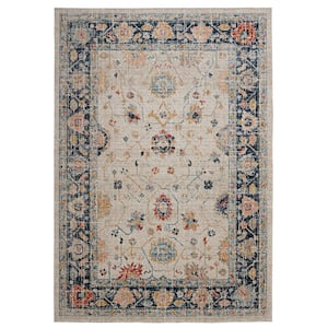 Leona Ivory and Blue Multicolor 3 ft. x 5 ft. Area Rug