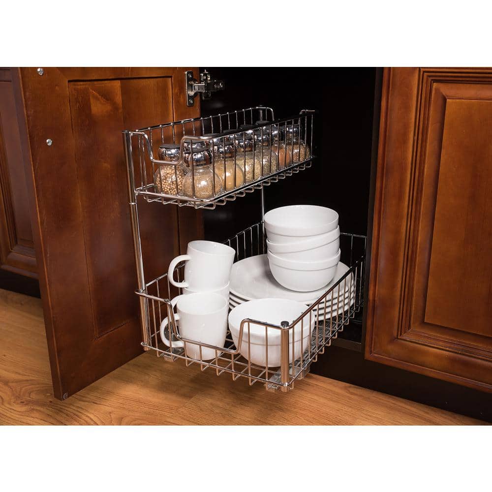 TRINITY 2-Tier Chrome Steel Wire Sliding Undersink Organizer