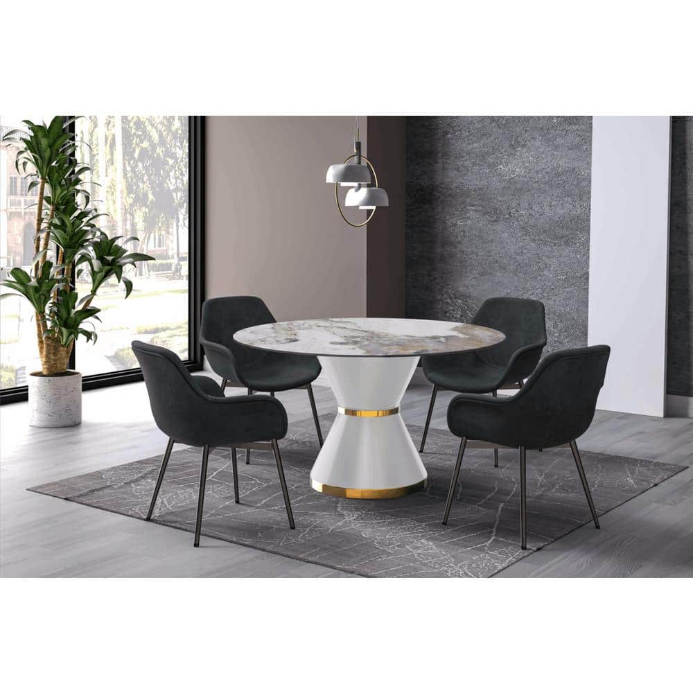 Leisuremod Modern Dining Table with a Round Sintered Stone