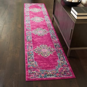 Passion Fuchsia 2 ft. x 10 ft. Bordered Transitional Kitchen Runner Area Rug