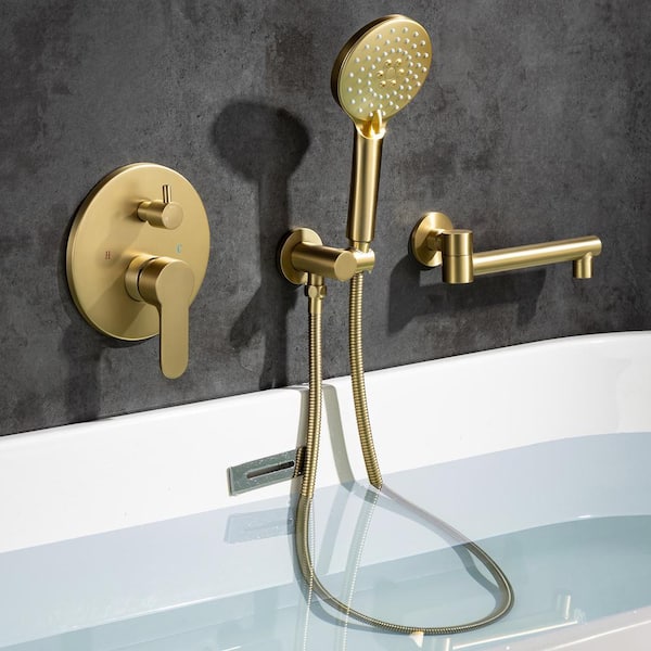 Single Handle 3 -Spray Shower Faucet 2.5 GPM with Pressure Balance Anti Scald in Brushed Gold