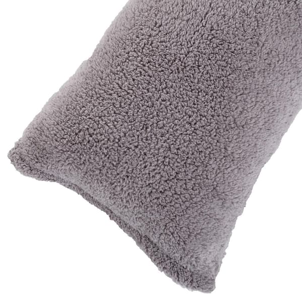Lavish Home Gray Soft Polyester Sherpa Body Pillow Pillowcase with Zipper
