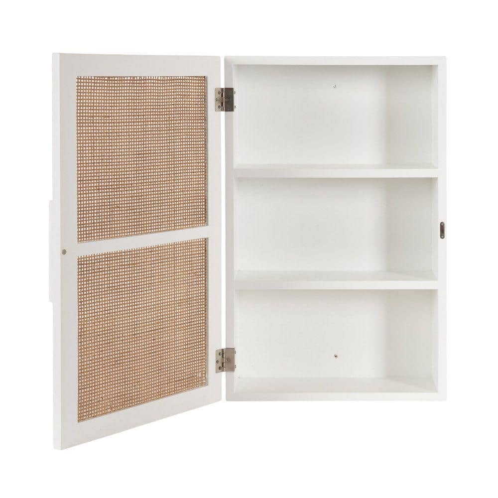 White and Natural Rattan Wall Cabinet with Three Shelves