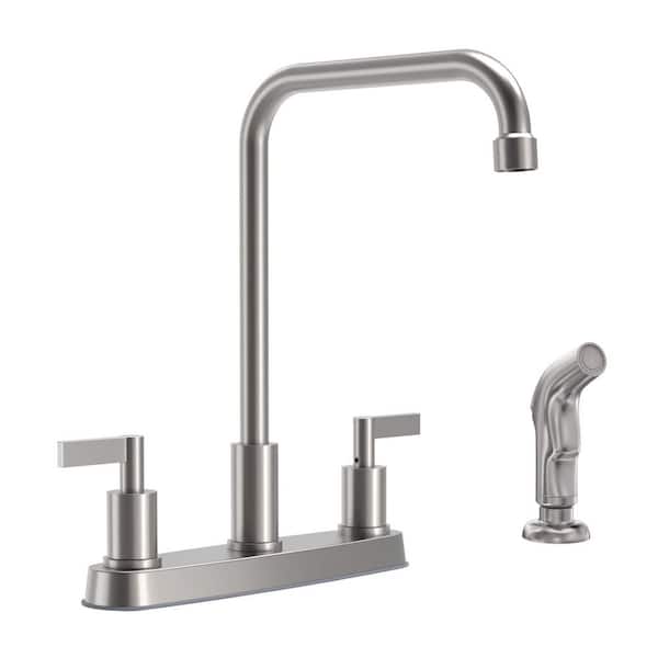2-Handles Deck Mount 8 in. Centerset Standard Kitchen Faucet with Side Sprayer 3 Hole or 4 Hole in Brushed Nickel