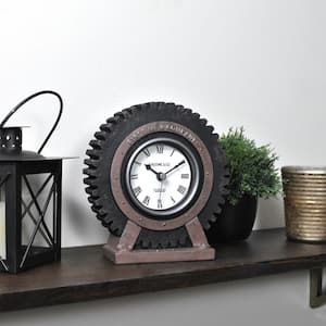 Gear in Satin Black Tabletop Clock