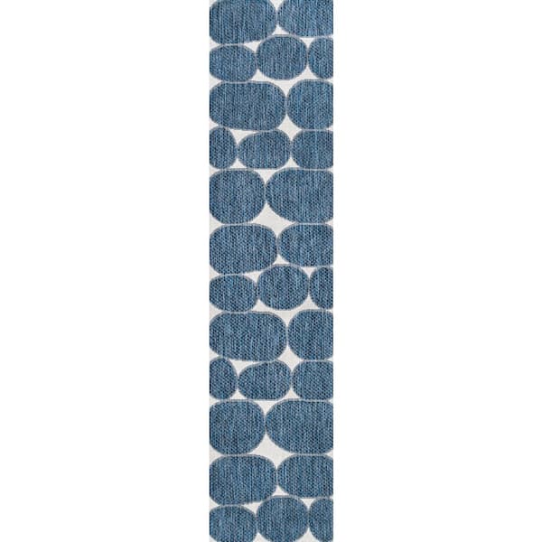 Rayna Modern Geometric Organic Shapes Navy/Cream 2 ft. x 8 ft. Indoor/Outdoor Runner Rug