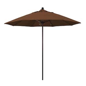 9 ft. Bronze Aluminum Commercial Market Patio Umbrella with Fiberglass Ribs and Push Lift in Teak Olefin