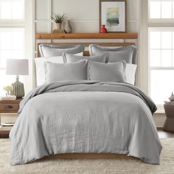 Levtex Home Washed Linen Light Grey, Solid Gray Duvet Cover Queen