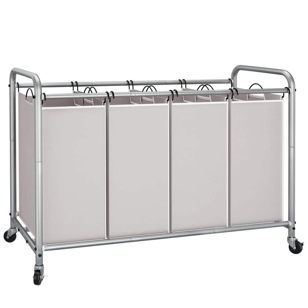 Wudkey 4 Section Gray Laundry Sorter, 180 L Laundry Hamper with