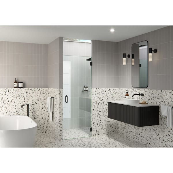 24 in. W x 78 in. H Pivot/Hinged Frameless Shower Door in Matte Black - Door Only - Width Adj 24.375 - 24.775