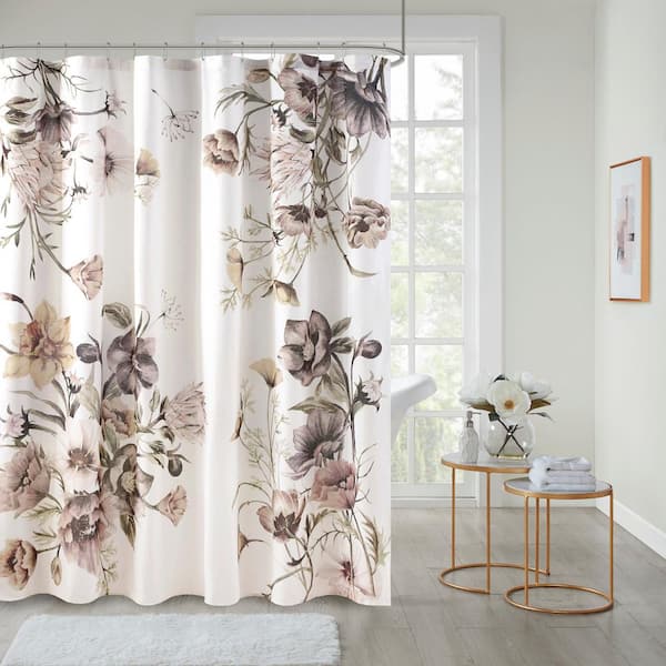 Madison Park Gisele Blush 72 in. Printed Cotton Shower Curtain