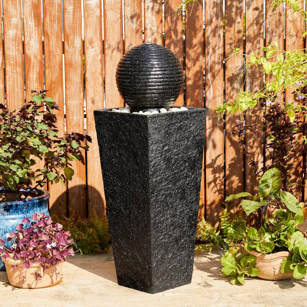 Modern Gray Polyresin Pedestal Fountain with LED Light
