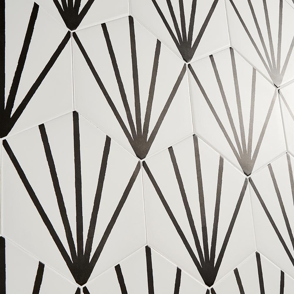 GeoHex 8" White and Black Matte Porcelain Hexagon Tile