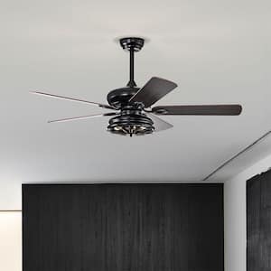 52 in. Indoor/Outdoor Matte Black Farmhouse Ceiling Fan with Dual Finish Blades Industrial Fandelier & Remote Control