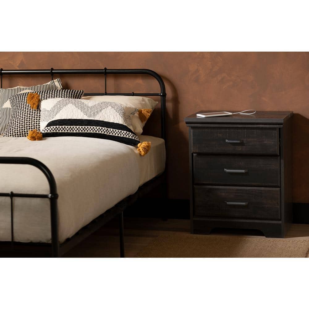Rubbed Black 2-Drawer Nightstand with Charging Station