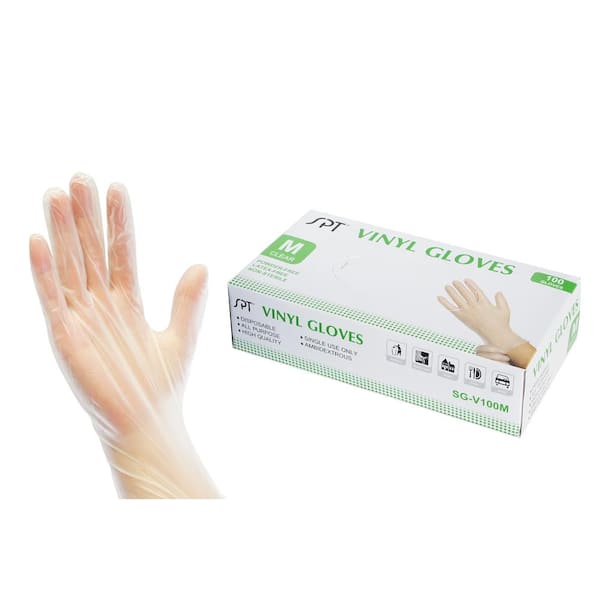 Size M Latex & Powder Free Non-Sterile Clear Vinyl Hand Gloves 100 Pieces