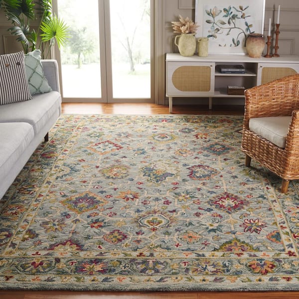 Aspen 8 ft. x 10 ft. Gray/Green Garden Border Area Rug