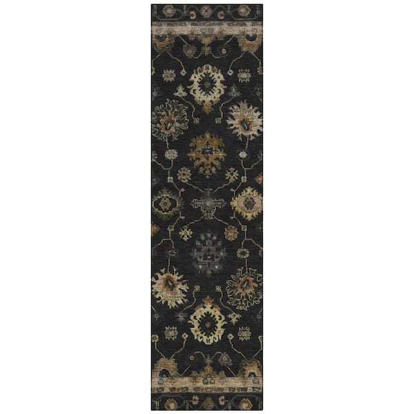 Chantille Machine Washable Indoor/Outdoor Abstract ACN2045 Black 2 ft. 3 in. x 7 ft. 6 in. Runner Rug