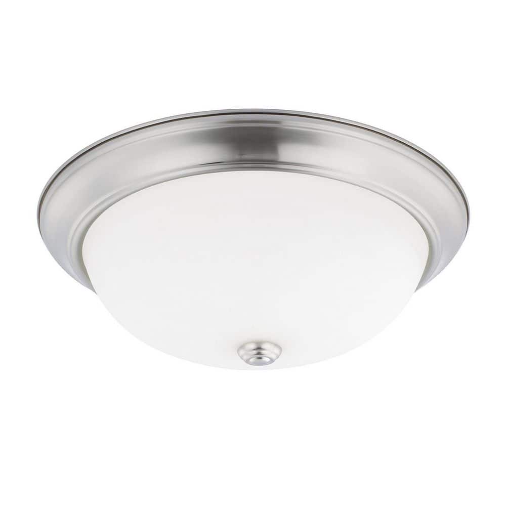 Bates 15 in. 3-Light Dome Brushed Nickel Flush Mount Light with Soft White Glass Shade and No Bulbs Included price history on PriceWatchPro